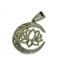 Colgante acero, flor de loto con Luna siete chakras