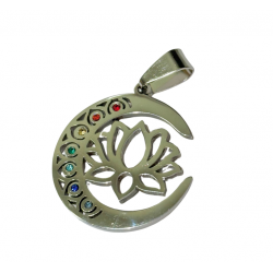 Colgante acero, flor de loto con Luna siete chakras