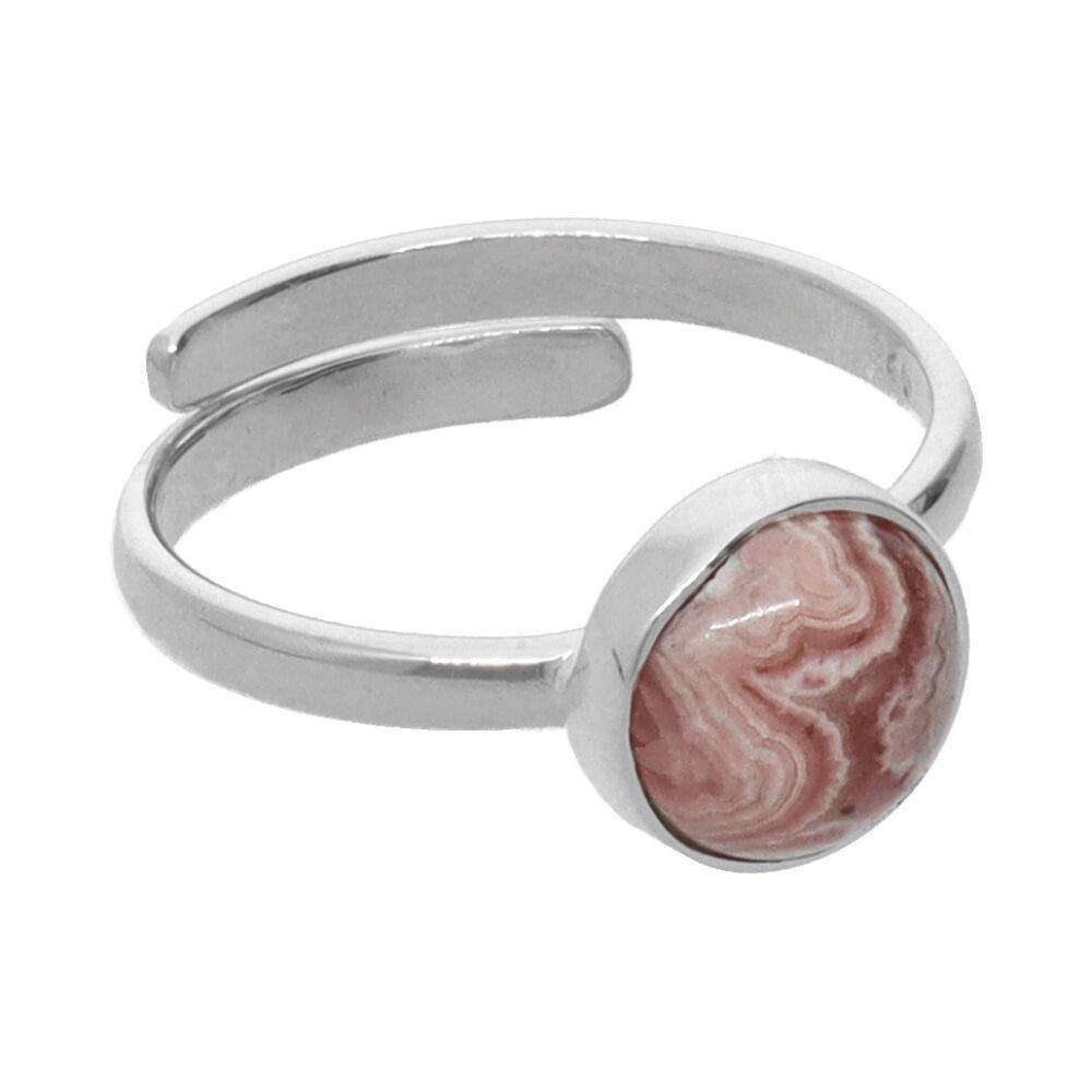 Anillo Círculo de Rodocrosita Pequeño Ajustable en Plata de Ley 925